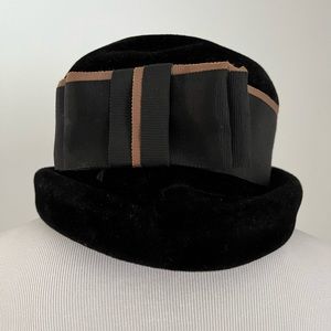 Vintage Finley Black Genuine Velour Hat with Bow